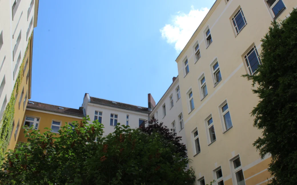 Der grüne Hinterhof sorgt für eine wohnliche Atmosphäre im Treffpunkt