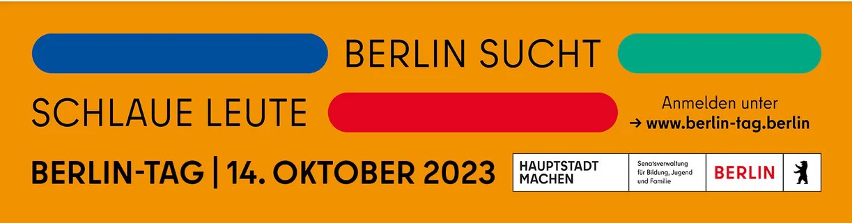 orangefarbenes Plakat mit der Aufschrift: Berlin sucht schlaue Leute