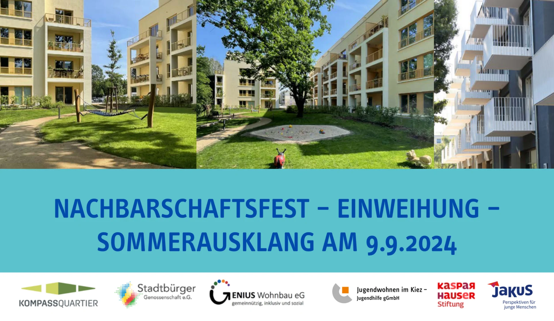 Foto der Holländerhöfe in Reinickendorf. Es sind schöne Wohngebäude rings um einen grünen Innenhof mit Spielplatz
