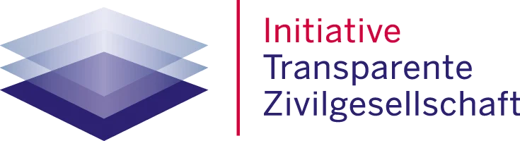 Logo der Initiative Transparente Zivilgesellschaft: drei blaue, rautenförmige Ebenen, die einander überlappen